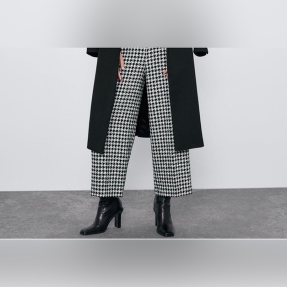 NWT ZARA BLACK WHITE HOUNDSTOOTH PANTS BLOGGERS FAVORITE OLD MONEY STYLE - Picture 6 of 16